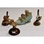 Three bird ornaments and mice in shoe