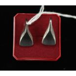 Georg Jensen- A pair of modernist  silver earrings, wedge shaped screw on earrings, length approx