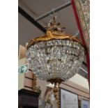 Early 20th Century brass and glass droplet ceiling light fitting