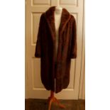 Musquash ladies fur coat, mid brown, full length coat, early 1950s