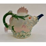 A 19th Century Minton Majolica Blowfish teapot, the glazed teapot depicting a Blowfish in waves. The