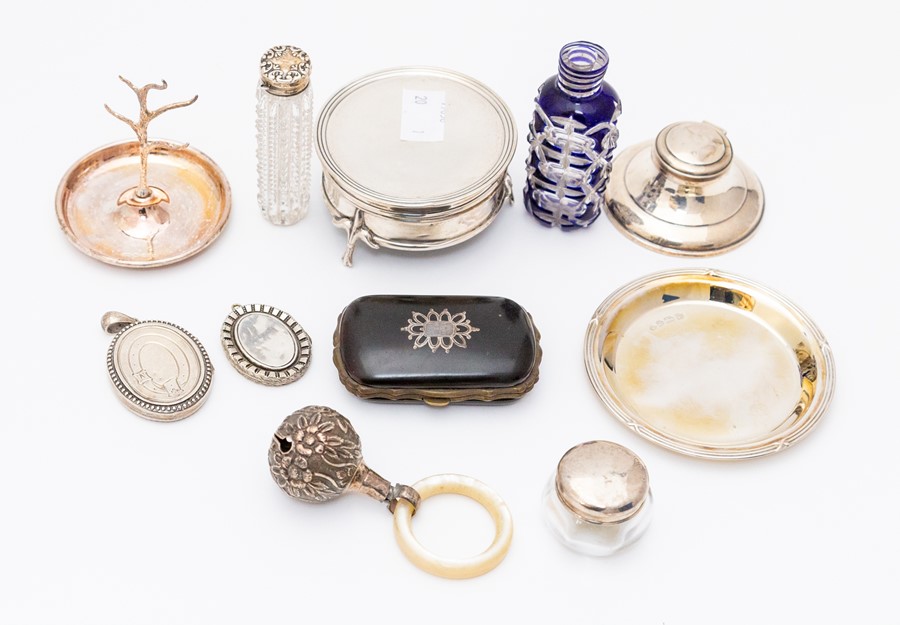 A collection of silver, including Elizabeth II ring branch shaped holder, Harrison Brothers & Howson