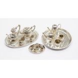 Three miniature silver tea sets, date letters 1973 & 1975, one with import marks
