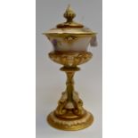A Royal Worcester blush ivory vase and cover, pomander, circa 1914. 208 H 102-74 initials to base.