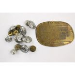 British Railways Guards cap with enamel badge, assorted BR buttons plus LMSR brass plaque "Will