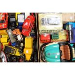 A quantity of diecast and plastic vehicles including Marx Farm Truck, Corgi Commericals, Solido, etc