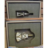 Two framed perfume bottles in the style of the antique, together with circa 1910 print of canary and