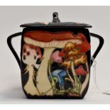 A Moorcroft toadstool carnival mushroom pattern sugar bowl and cover