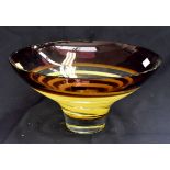 A Waterford "Evolutions" art glass bowl. Brown and yellow ring pattern.