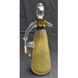A Svaga glass claret jug style vase, brown and gold with textured outer surface, complete with a
