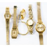 A collection of yellow metal ladies cocktail watches