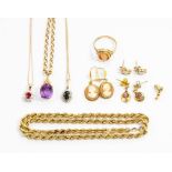 A collection of 9ct gold items, chains, earrings, etc 22 grams approx