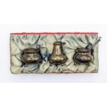 A Chinese .90 silver boxed cruet set, in original box plainished detail to the vessels, one has