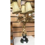 Gilt table lamp with putti on marble base