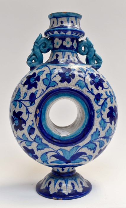 19th Century Islamic blue and turquoise vase with hole through the centre