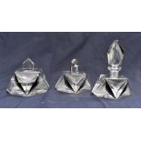 A 1930's Art Deco three piece glass dressing table set (3)