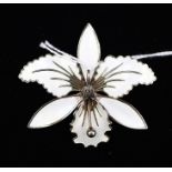 A Norwegian silver and white enamel orchid brooch, by Aksel Holmsen, stamped 925 Norway, approx