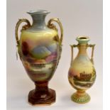 Two 19th/early 20th century painted and printed pictorial vases, one of Arundel Castle. A/F