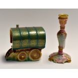 A Royal Worcester single candle stick, 1571, circa 1892. Multi pastel shades and gilt together