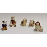 Royal Crown Derby paperweights to include; Bulldog, Cavalier King Charles Spaniel, King Charles