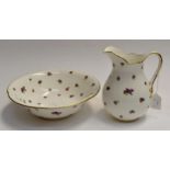 A George Jones jug and bowl set, Violet Spring pattern, 17921 design, retailed by R Wylie & Co,