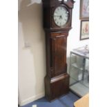 A George III mahogany and oak longcase clock, circa 1800, swan neck cornice, circular aperture,