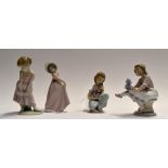 Lladro: a collection of four studies of young girls. No 7620- with teddy bear, 5990- with doll and