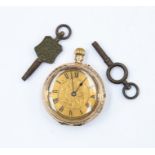 **amended description 12ct not 18ct** A small 12ct gold ladies pocket watch,gold toe dial, case