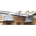 A pair of 1930/40's warehouse/factory light fittings, repainted, grey