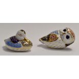 Royal Crown Derby paperweights of a duck and an owl, second quality