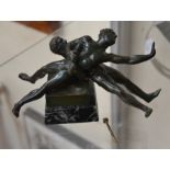 19th Century bronze figurative group, naked wrestlers after Historic Olympia games, green patination