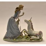 Lladro figure group of a young girl and a unicorn, no 1755 Condition: In very good overall