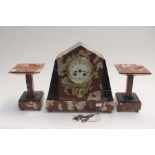 Mottled rouge marble French Art Deco clock garniture ,"Societe Clusienne",SCAPH "Cluses" on
