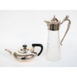 A silver plated and cut glass claret jug; an A1 plated teapot (2)