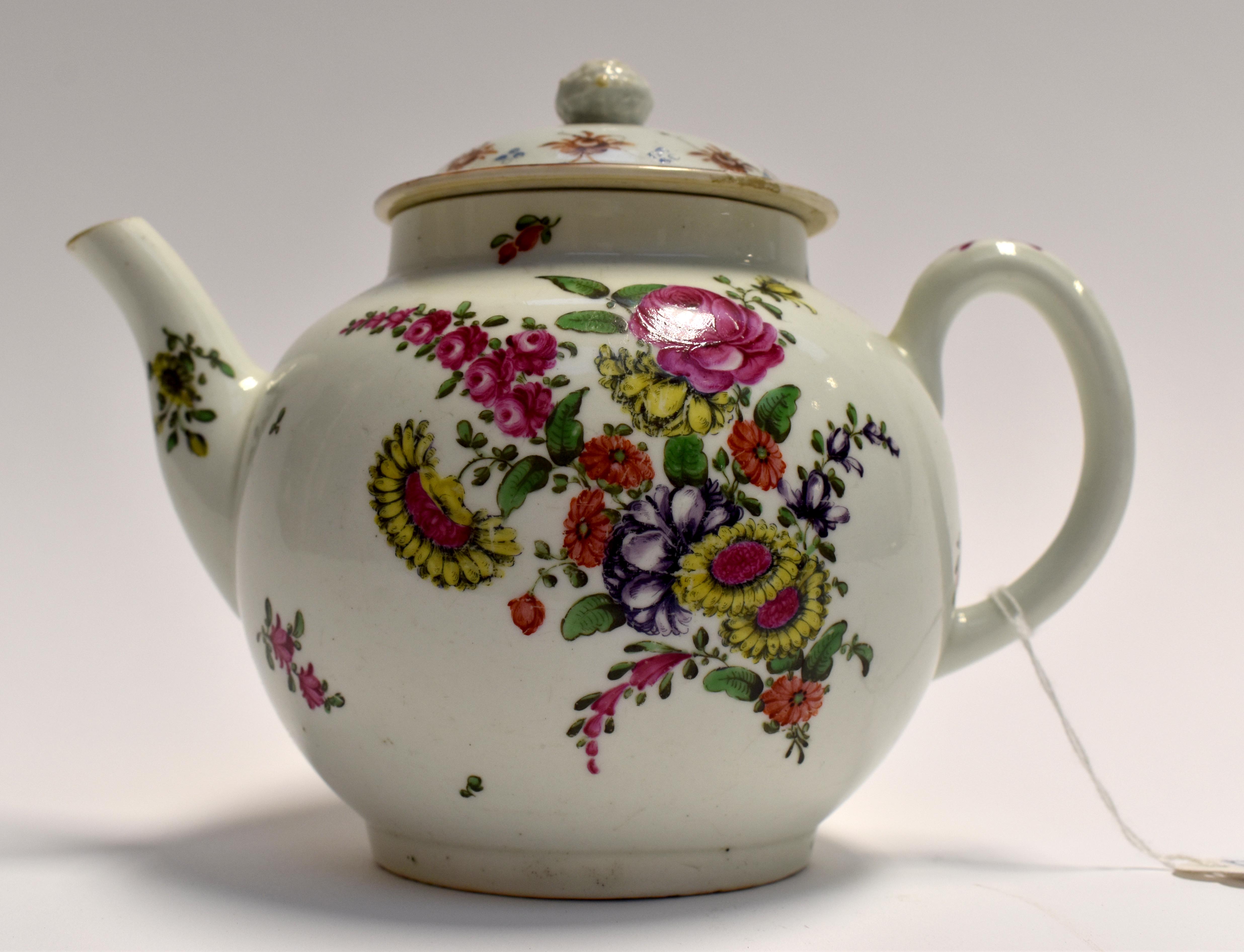 An 18th century teapot, probably Pennington of Liverpool, of cannon ball form decorated with - Image 3 of 3