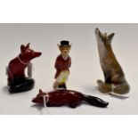 A collection of Copenhagen and Doulton figures; foxes/ Flambe