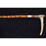 Bamboo riding crop with a silver collar and a horn handle