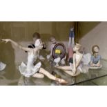 A group of six Lladro ballerinas including B-11-J, B-29, B-21, F-31, M-21 and E-29 I. Various poses,