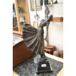 Bronze modern reproduction Art Deco style figure om a marble plinth