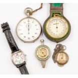 A collection of stop watches, cased, uncased in wristwatch