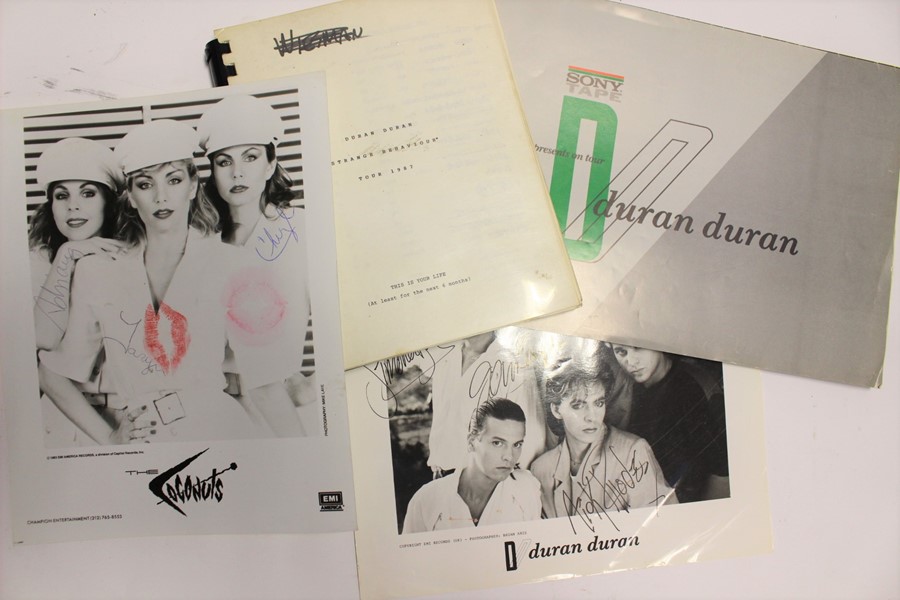 Duran Duran Tour itinerary 1987 and Sony promo folded poster, promo photo signed by Simon Le Bon,
