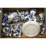 A collection of blue and white figures along with pots made in the old USSR (Q)