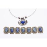 Silver necklace with blue stone, also a plated bracelet with scarab blue detail
