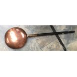 Copper warming pan, ebonised handle