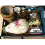Large Royal Bonn hand painted modern reproduction casket and egg shaped urn with metal mounts,