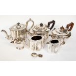 A collection of silver plate, EPNS including a Victorian three piece tea set, engraved with flowers;