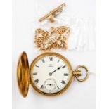 An Omega  9ct gold pocket watch, a/f winder detached dent to case, case diameter approx. 48mm, glass