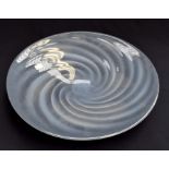Svaga art glass A large centrepiece flat bowl  with blue swirl decoration.