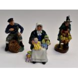 Three Royal Doulton figures including; The Mask Seller HN 2103; The Rag Doll Seller HN2944 and