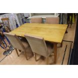 Contemporary 1980 Kitchen table and four chairs with padded seats and backs in light oak.